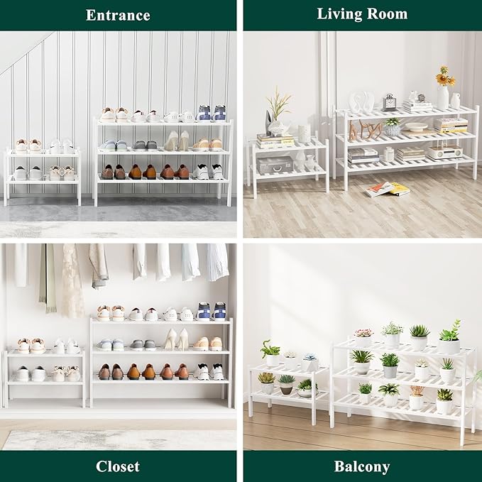 Smiry Shoe Rack, 2 Tier Long Bamboo Shoe Organizer, Stackable Free Standing - Image 7