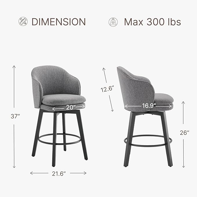Counter Height Barstools 26 inch Upholstered Swivel Bar Stools - Image 3