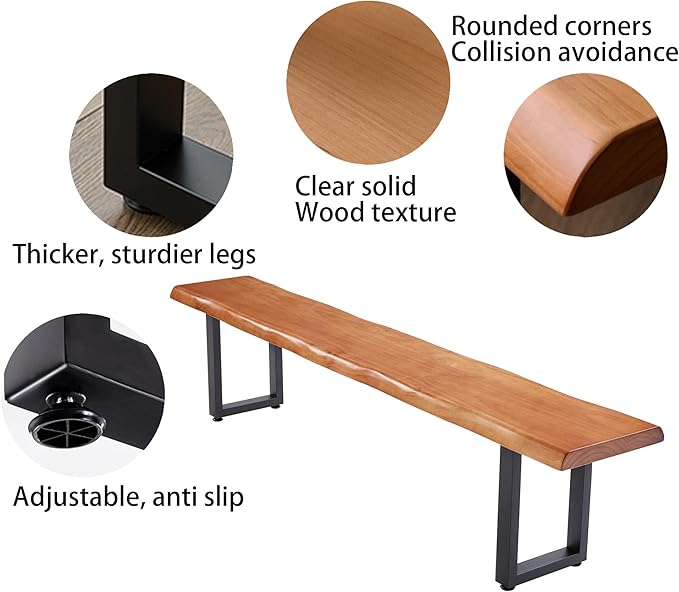 Stylish Brown Wooden Long Bench - Image 4