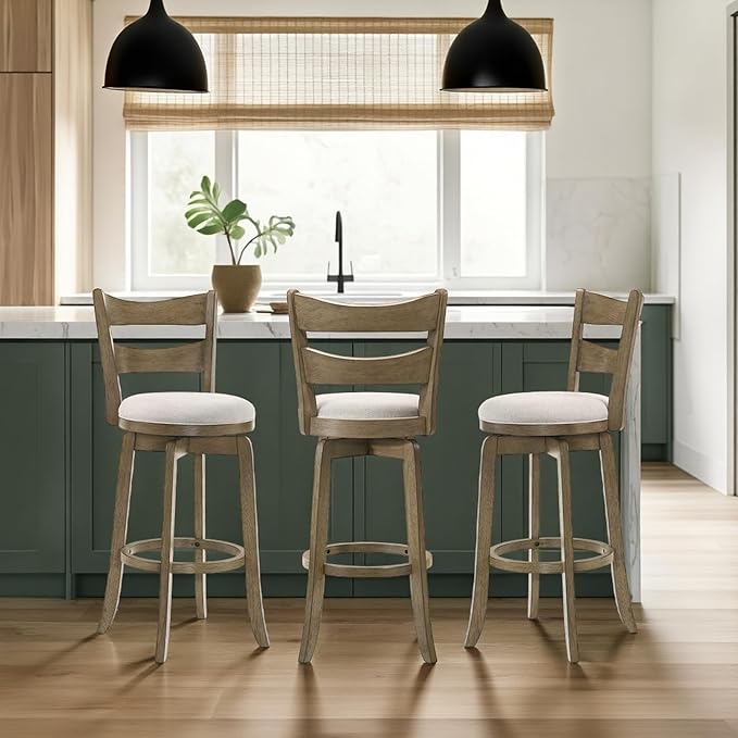 Armen Living Blair 26 in. Putty Brown Counter Height Rubberwood Swivel Barstool - Image 8