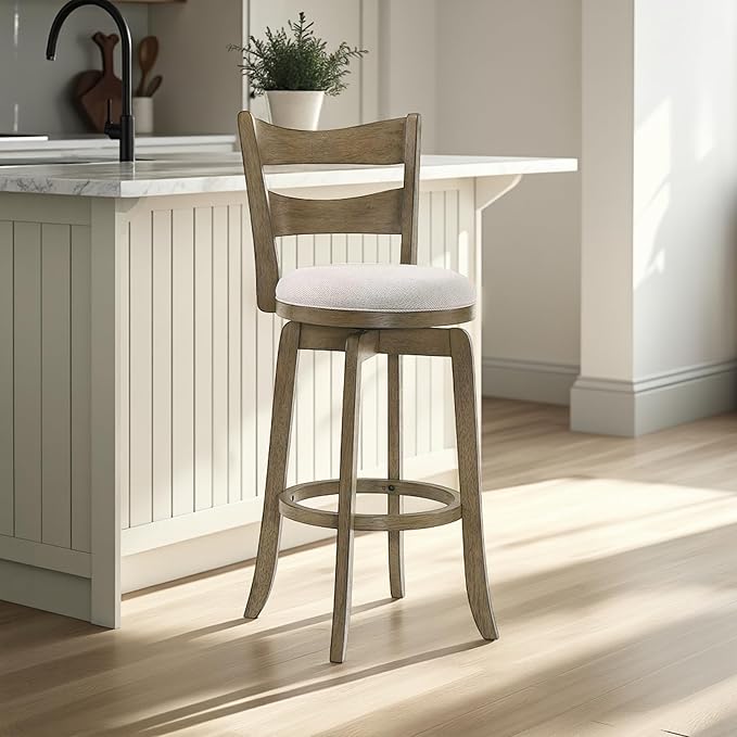 Armen Living Blair 26 in. Putty Brown Counter Height Rubberwood Swivel Barstool - Image 8