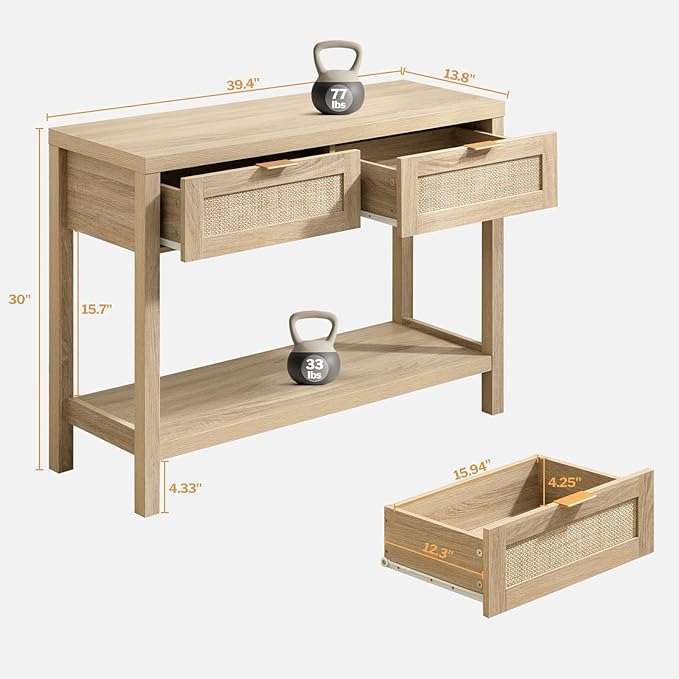 SICOTAS Rattan Console Table for Entryway - Image 3