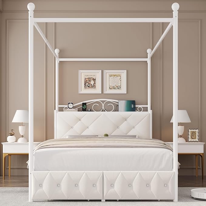 Queen Upholstered Canopy Bed Frame - Image 3