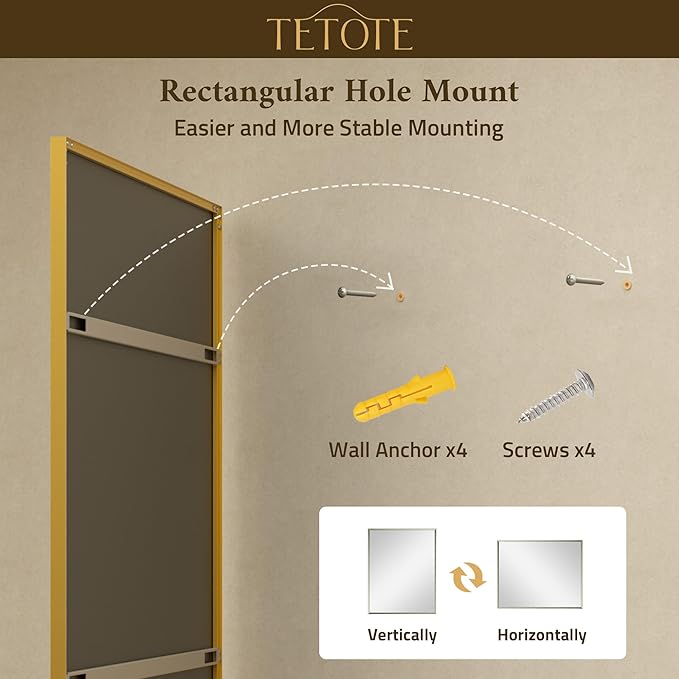 TETOTE Brushed Gold Mirror Beveled Frame 60" x 36" Large Brass Gold Rectangle - Image 9