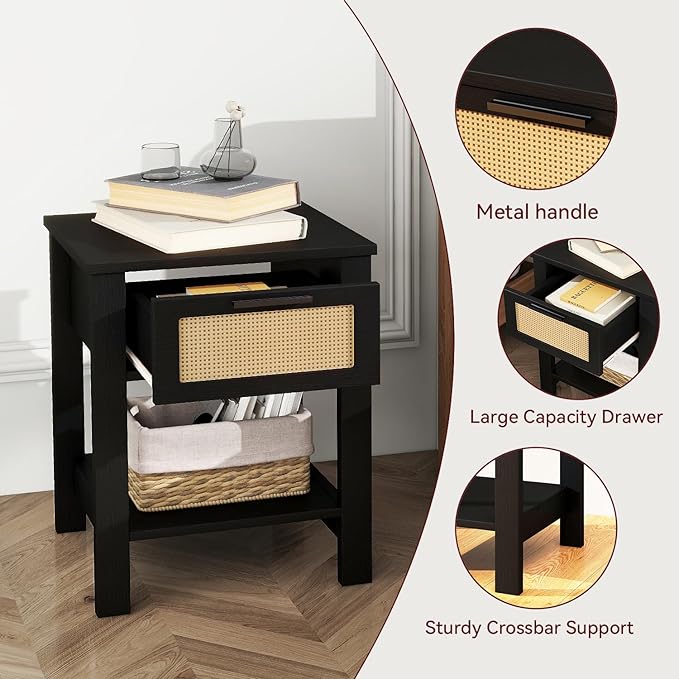 IBUYKE Rattan Nightstand Set of 2, Boho Night Stand - Image 6