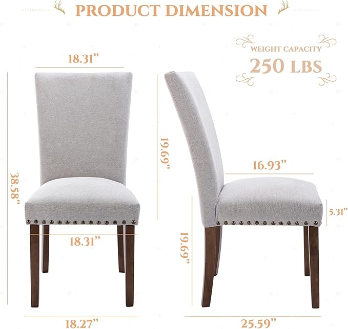 Parsons Dining Chairs Set of 4, Upholstered Nailhead Dining Room Kitchen Side - Image 2