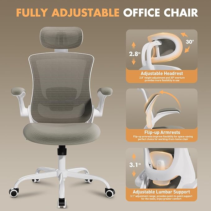 High Back Office Chair with Adjustable Lumbar Support & Headrest, Ergonomic - Image 6
