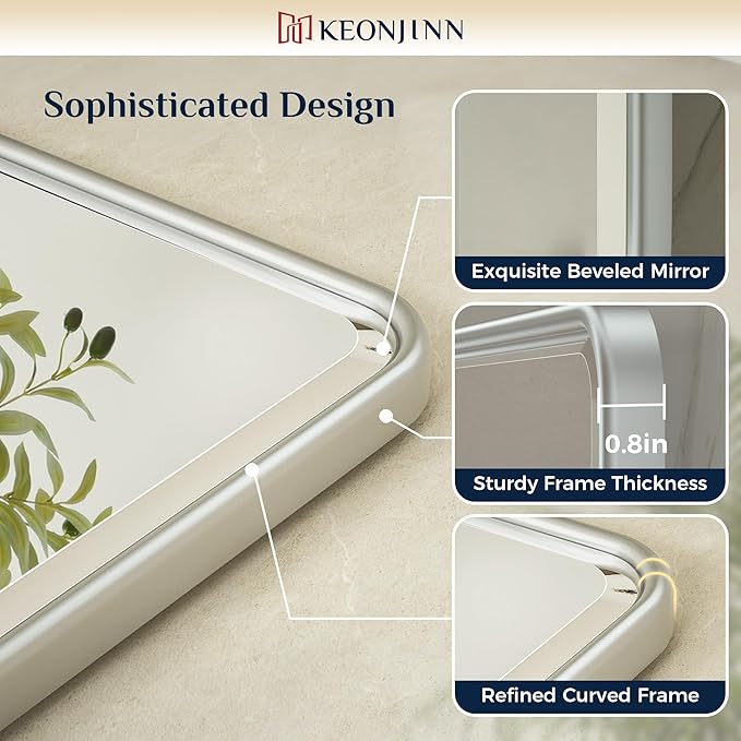 Keonjinn 24 x 36 in Silver Pivot Mirror, Satin Nickel Beveled Tilt Mirror - Image 3