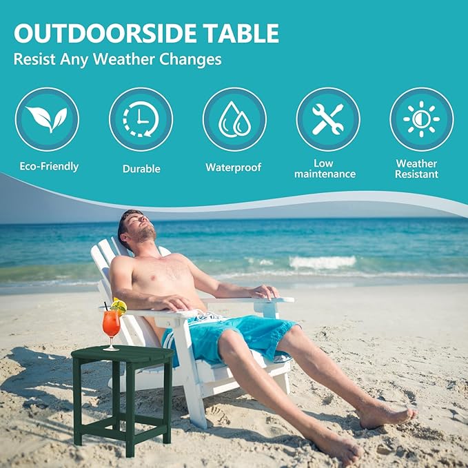 Hdpe Outdoor Adirondack Side Table, Wooden Textured, Set - Image 6