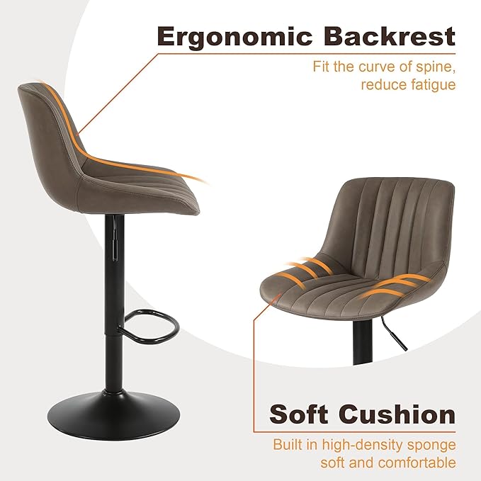 Bar Stool Set of 1, Adjustable PU Leather Bar Chairs, Swivel Counter Height - Image 6