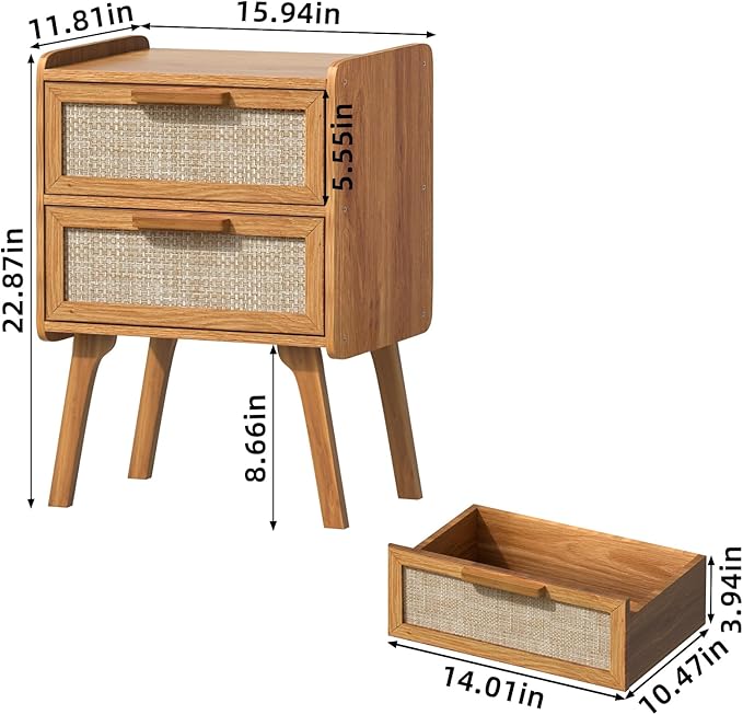 Lerliuo Rattan Nightstand, Boho Night Stand - Image 3