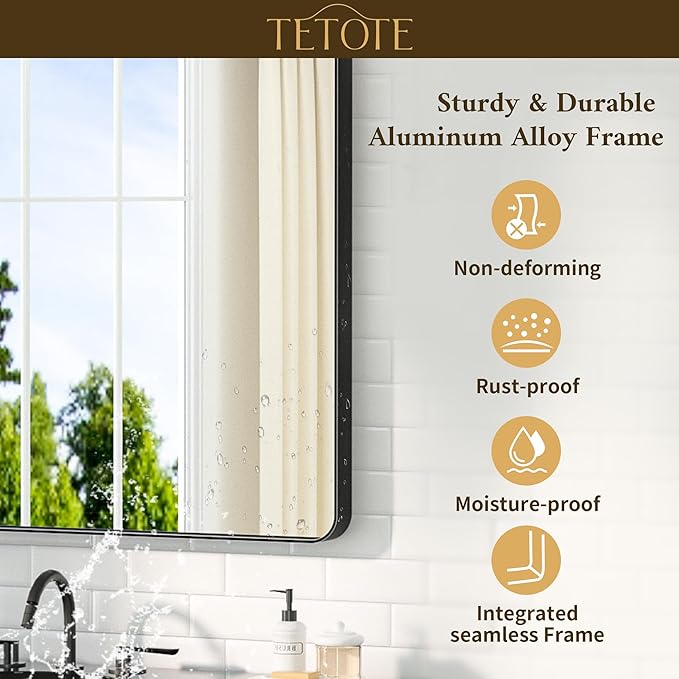 TETOTE Black Mirror 16 x 20 Matte Black Metal Framed Bathroom Mirror, Tempered - Image 3