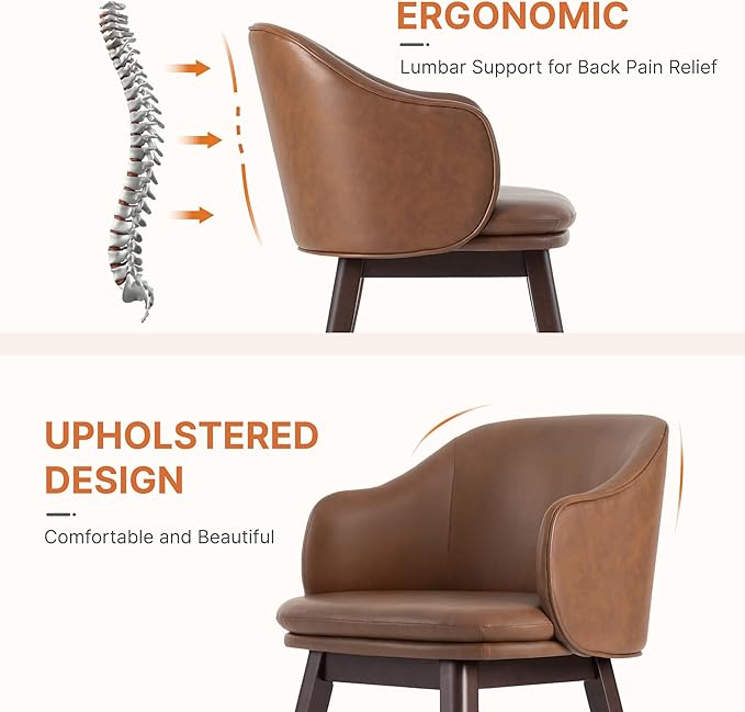 Wooden Dining Chairs Set of 2, Faux Leather Upholstered Modern Dining Room - Image 3