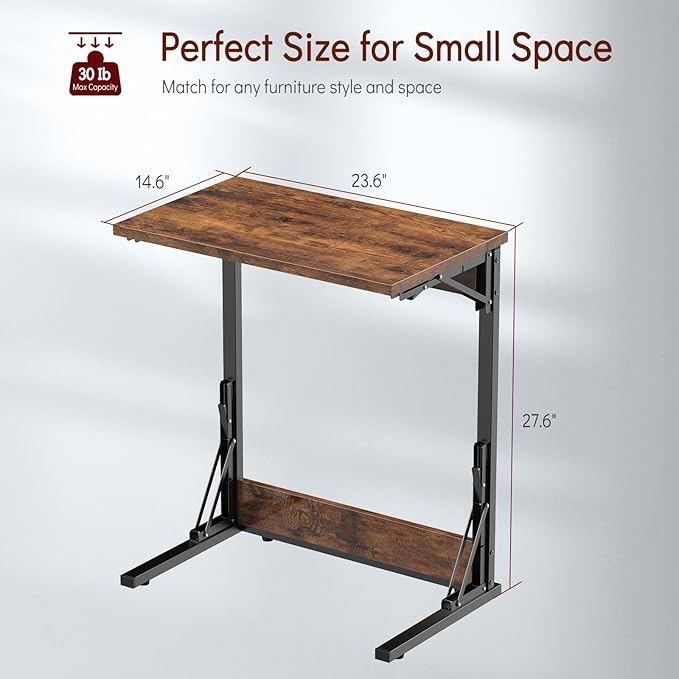 Tatub 24" Folding C Shaped End Table Set of 4, Small Sofa Side Laptop Desk - Image 2