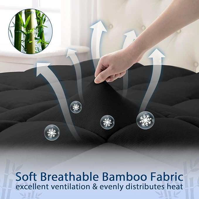 ELEMUSE Twin XL Black Cooling Bamboo Viscose Mattress Topper - Image 4