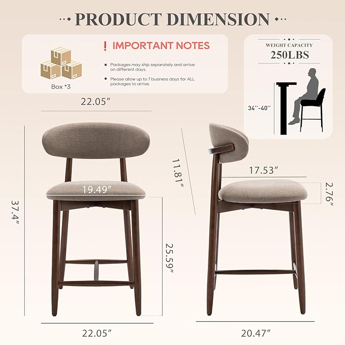 COLAMY Counter Height Bar Stools Set of 6, Kitchen Bar Stools - Image 2
