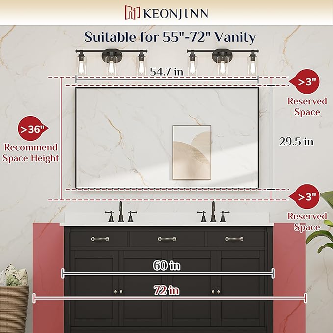 Keonjinn 55 x 30 in Brushed Silver Bathroom Vanity Mirror, Large Silver Framed - Image 5