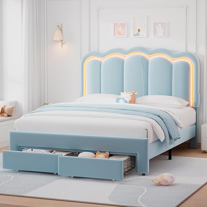 Queen Upholstered LED Bed Frame by JOCOEVOL