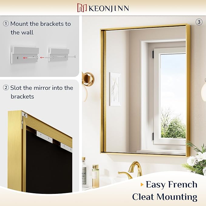 Keonjinn 24 x 32 In Brushed Gold Bathroom Mirror - Image 4