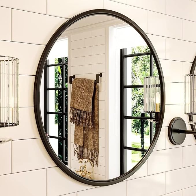 Growsun 30'' Black Round Mirror, Circle Wall Mirror - Image 3