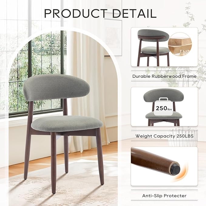 COLAMY Wooden Dining Chairs Set of 2, Modern Fabric Upholstered Kitchen Side - Image 5