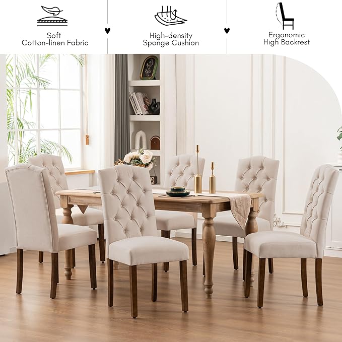 Tufted Upholstered Parsons Dining Chair Set Fabric Diner Accent Stylish Modern - Image 3