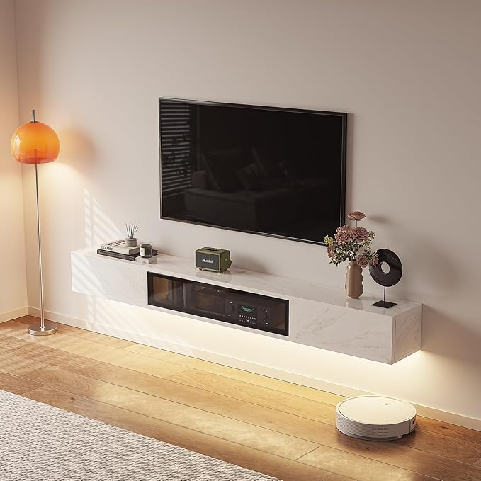 High Gloss Floating TV Stand, Under TV Floating Shelf, Floating TV Cabinet by Furninova