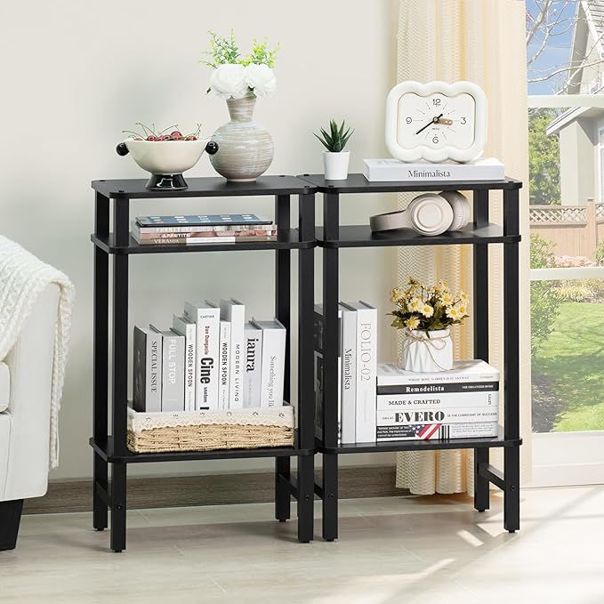 28in Tall Side Table Set of 2, 3-Tier Small Narrow End Table - Image 6