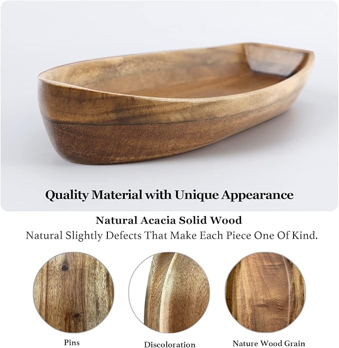 Lucky Boat Serving Tray, Acacia Solid Wood Boat Shape Plate - Image 7