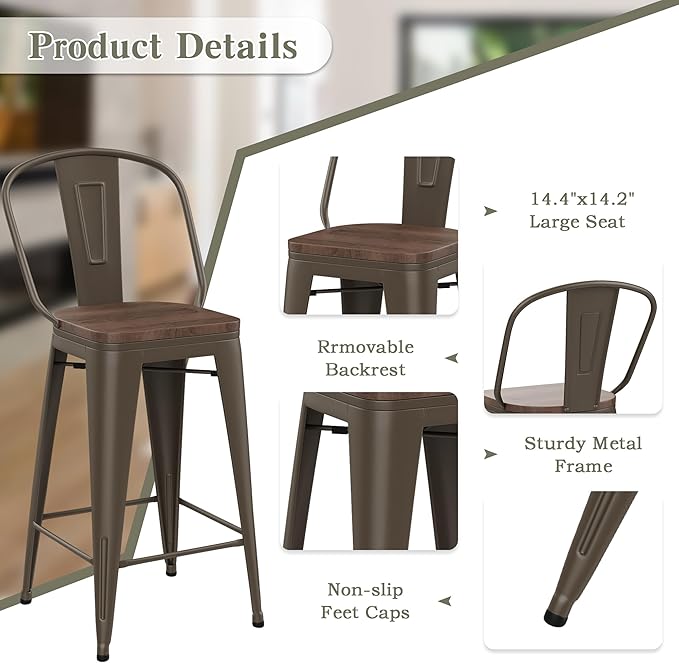 Yongqiang 26 inch Bar Stools Set of 4 Kitchen Counter Height Bar Chairs High - Image 6