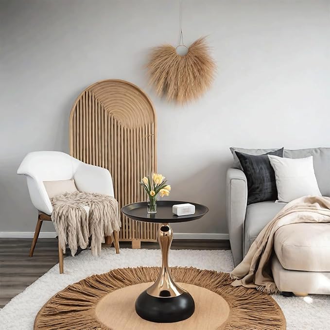 Modern Round Side Table with Gold Pedestal Base, Accent End Table - Image 8