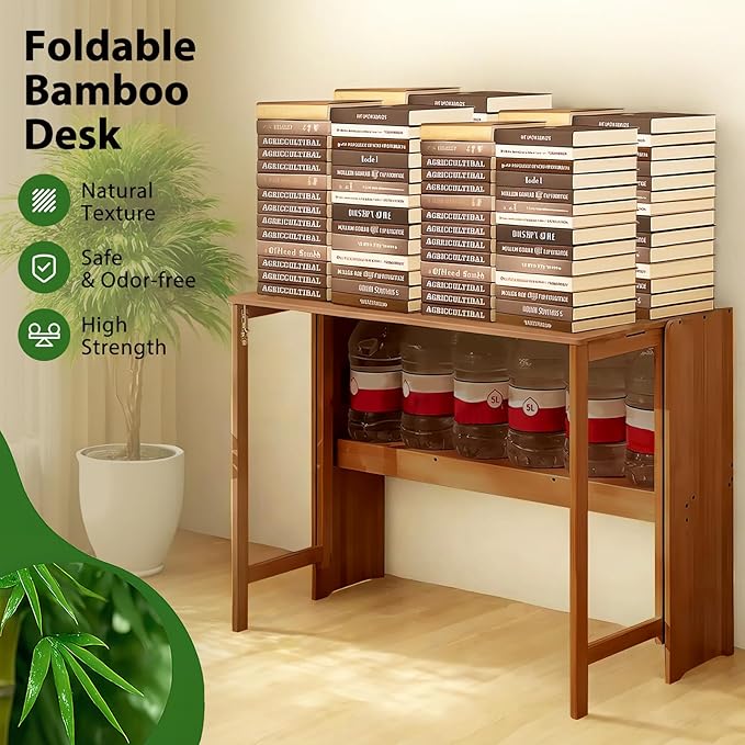 31.5" Bamboo Folding Desk, Space-Saving Computer Desk - Image 6