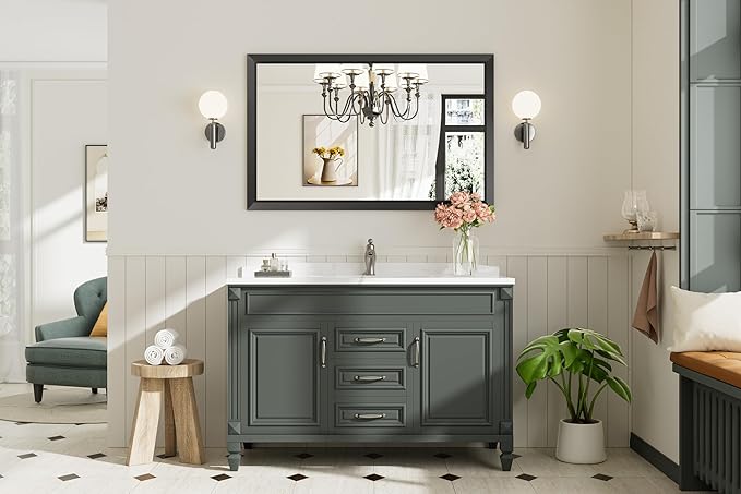 48x30 Inch Black Bathroom Mirror - Image 9