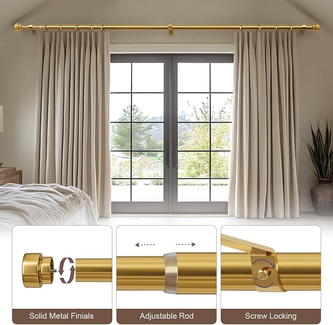 Modern Gold Curtain Rods for Windows 72 to 144 Inches Adjustable Length Heavy - Image 7