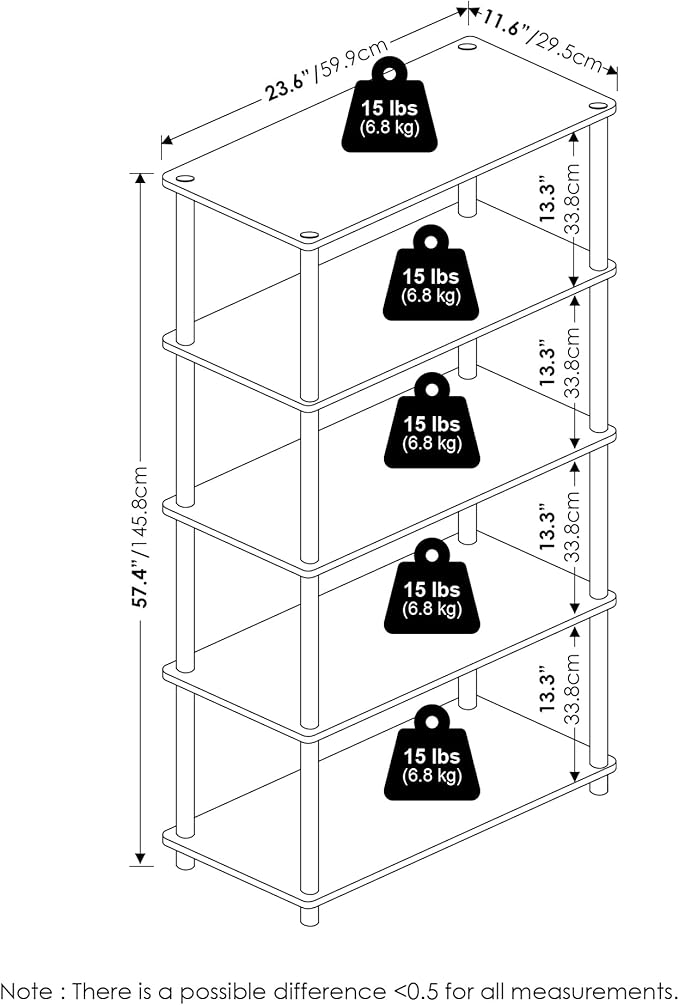 Furinno Turn-N-Tube 5-Tier Multipurpose Shelf Display Rack, Amber Pine/Black - Image 3