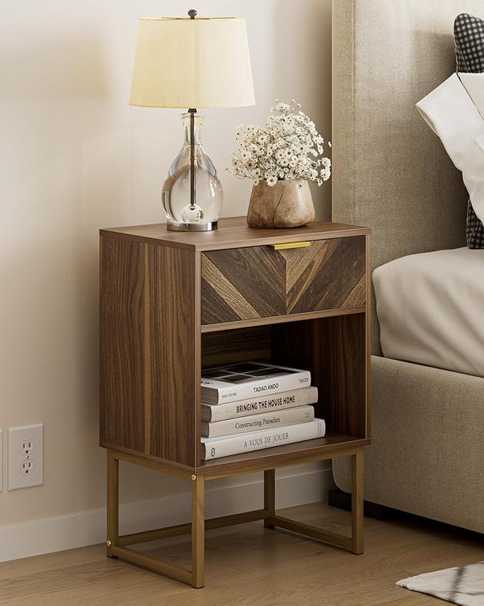 Masupu Nightstand, Modern Night Stand Boho Farmhouse Wood Bedside Table by Masupu