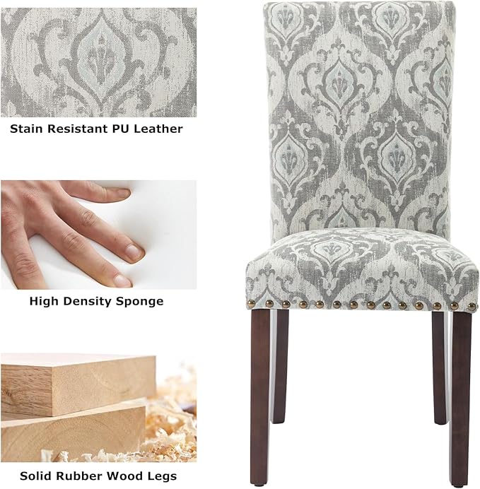 COLAMY Upholstered Parsons Dining Chairs Set of 2, Fabric Dining Room Kitchen - Image 5
