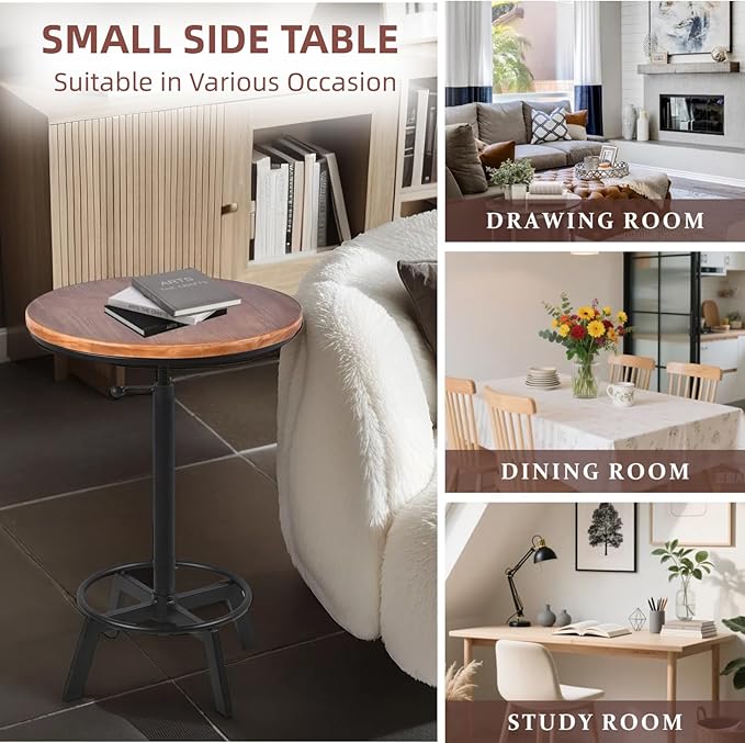 Farmhouse Bar Table 30-35.4inch Height Adjustable Rustic Bistro Pub Table - Image 6