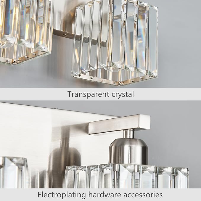 Modern Vanity Light 6-Lights Brushed Nickel Vanity Light Crystal Bathroom Wall - Image 6