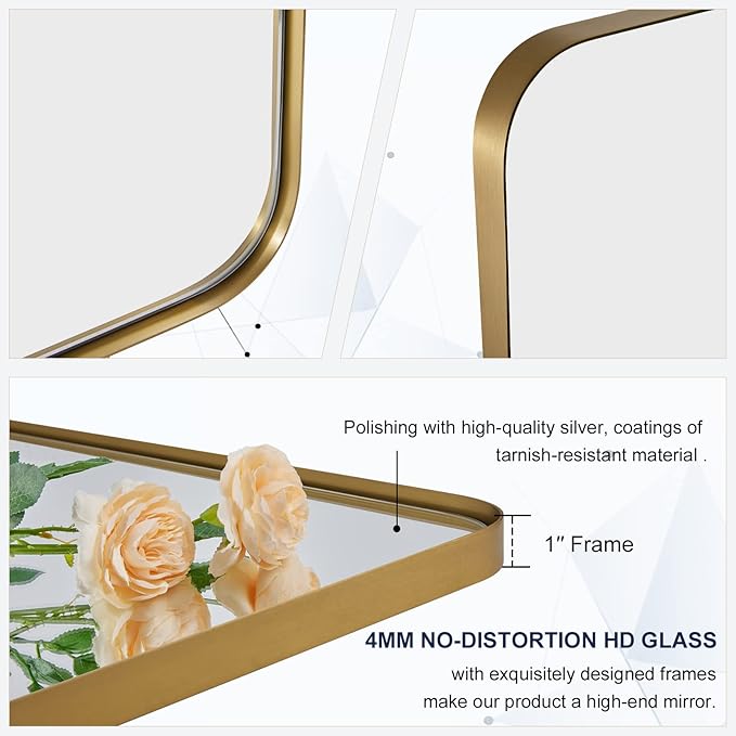 MOON MIRROR 20" x 28" Brushed Gold Metal Framed Pivot Rectangle Bathroom Mirror - Image 8