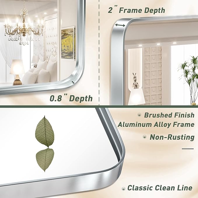 TokeShimi 36 x 36 Inch Wall Mirror Brushed Silver Bathroom Vanity Mirror - Image 3