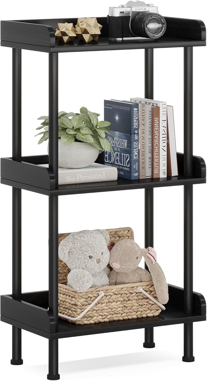 Hosfais Bookshelf Small Book Shelf, 3 Tier Wood Bookcase Industrial Bookshelf by HosfaisHome