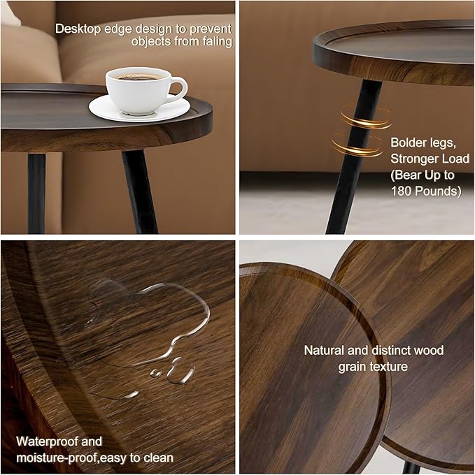 Jessie Small Round Coffee Tables, Easy Assembly Circle Walnut Coffee Tables - Image 7