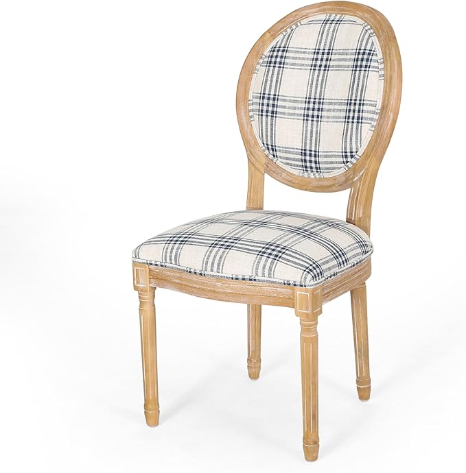 Christopher Knight Home Phinnaeus Dining Chair Set, Dark Blue Plaid + Natural - Image 6