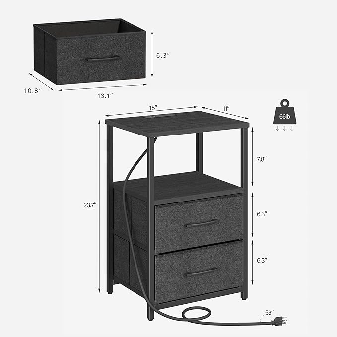 TUTOTAK End Table with Charging Station, Side Table with 2 USB Ports and Outlets - Image 3