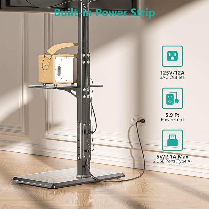 WALI Floor TV Stand with Power Outlet & AV Shelf, Tall TV Stand Mount - Image 2