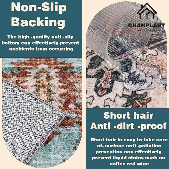 Area Washable Rug 5'x7' Red Blue Washable Vintage Traditional Floor Cover Thin - Image 5