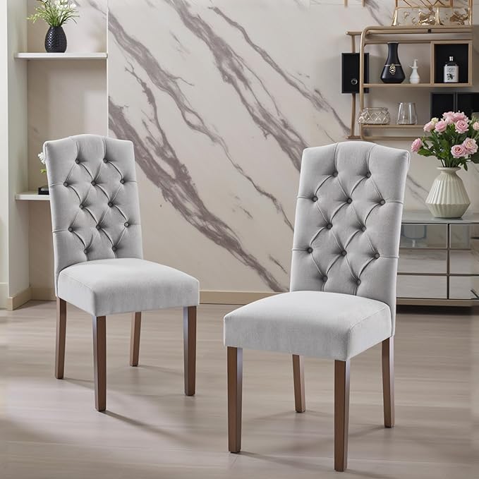 Tufted Upholstered Parsons Dining Chair Set Fabric Diner Accent Stylish Modern - Image 8
