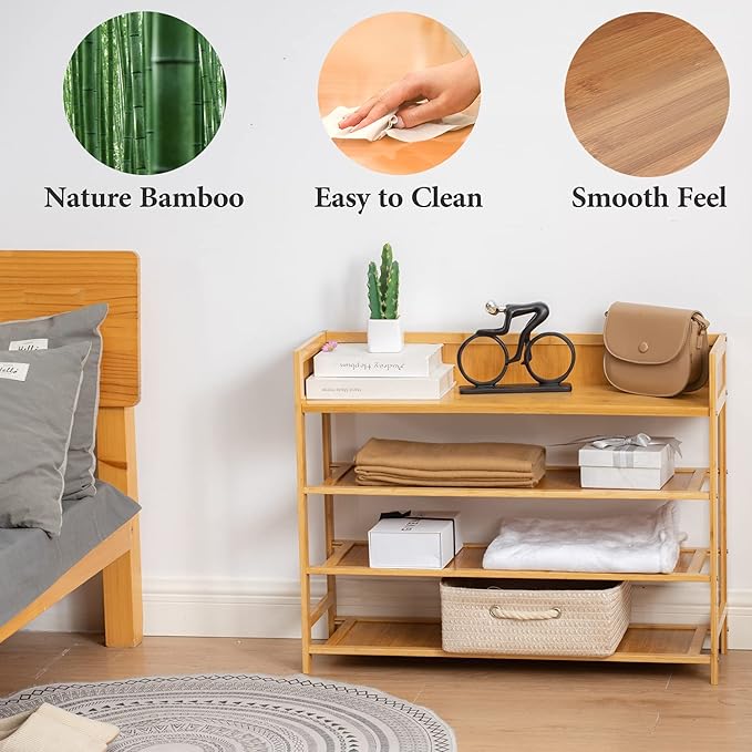 Bamboo Shoe Rack Organizer, 4 Tier Shoe Shelf Storage Organizer, - Image 7