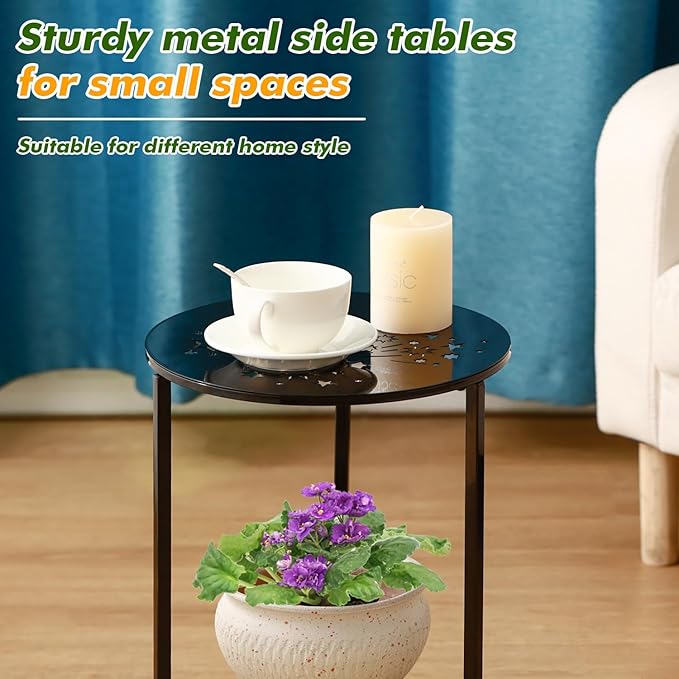 2 Packs 13" Metal Outdoor Side Tables Small Black Outside End Table - Image 4